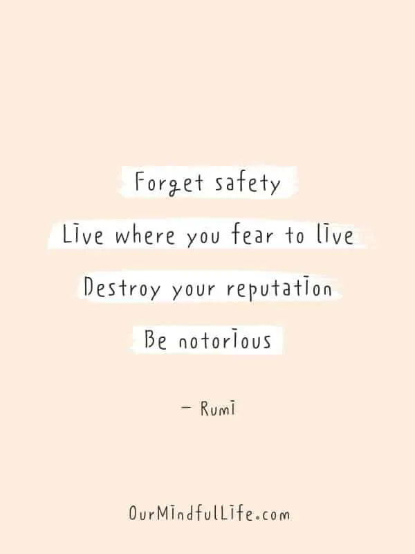 Forget safety. Live where you fear to Iive. Destroy your reputation. Be notorious. - Rumi