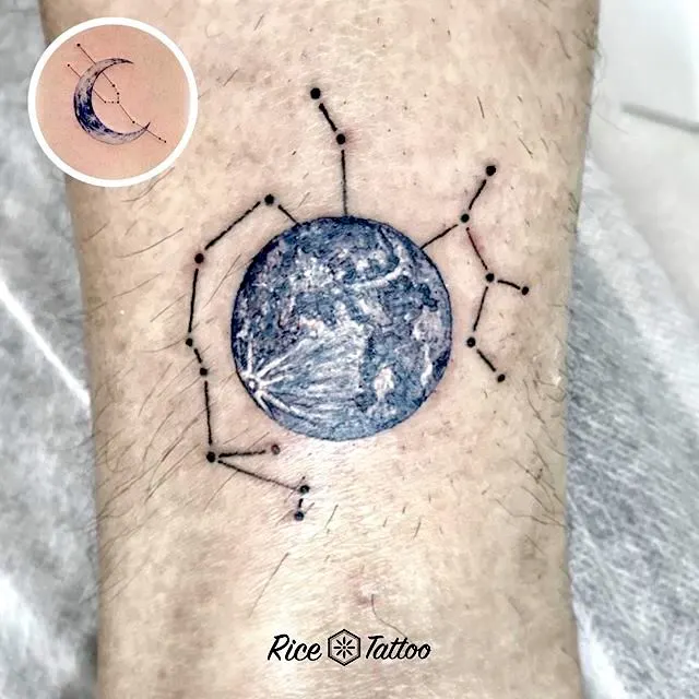 Matching zodiac constellation tattoo for couples by @ricetattoohk