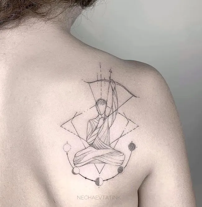 The archer moon phase Sagittarius tattoo by @mitatink