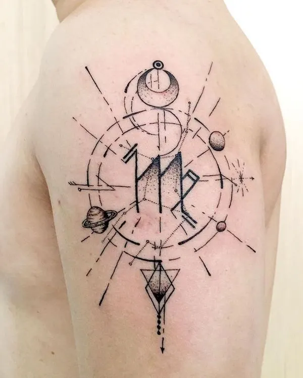 A geometric symbol tattoo for Virgo by @mentatdooisa