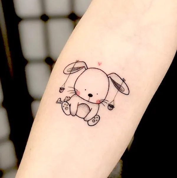 Cute rabbit tattoo for Libra by @pati.costa_.ink_