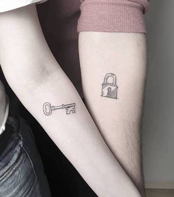 Key and lock matching tattoos by @1srecko