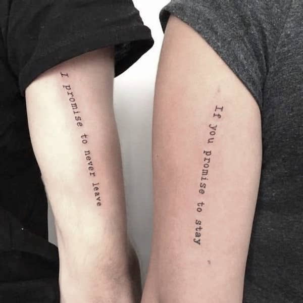 Matching love quote tattoos by @bezowskiart