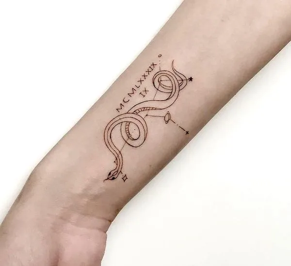 Snake tattoo for Virgos by @ourtattoo_iven