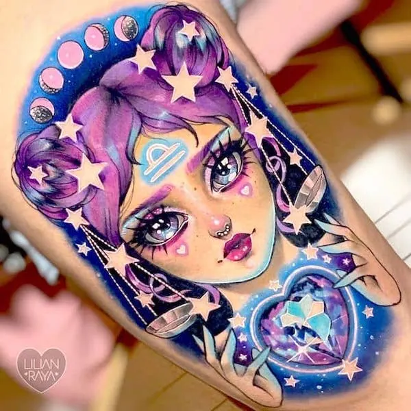 Stunning Libra portrait tattoo by @lilianraya