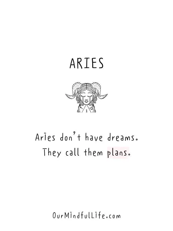 Aries don’t have dreams. They call them plans. - Relatable quotes that are Aries facts - OurMindfulLife.com
