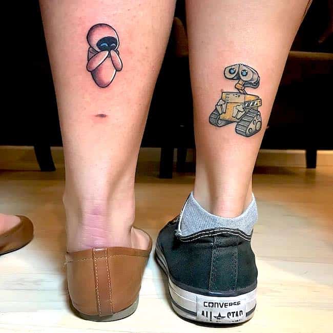 Adorable Wall E and Eve tattoos by @nikkirex
