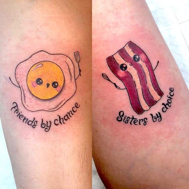 Bacon and egg best friend tattoos by @inksmithtattoos