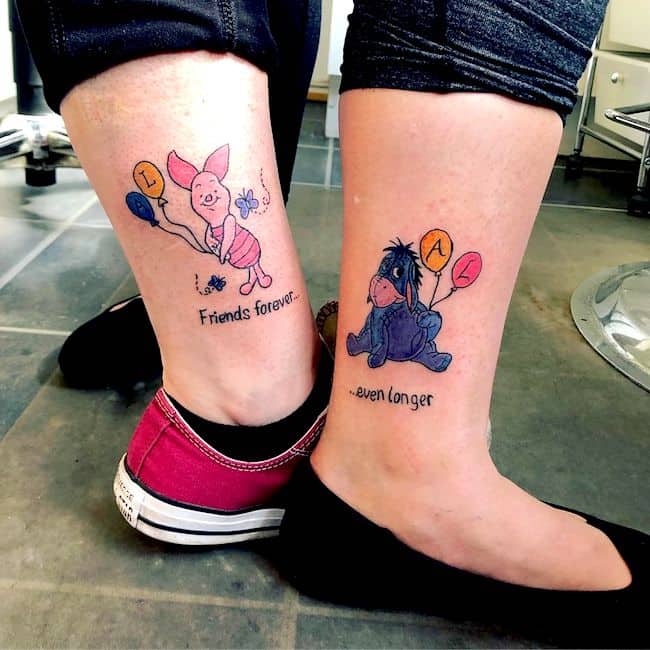Eeyore and Piglet friendship tattoos by @tattoosbyfran