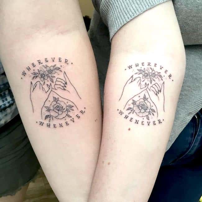 Floral pinky promise quote tattoos by @peta.heffernan
