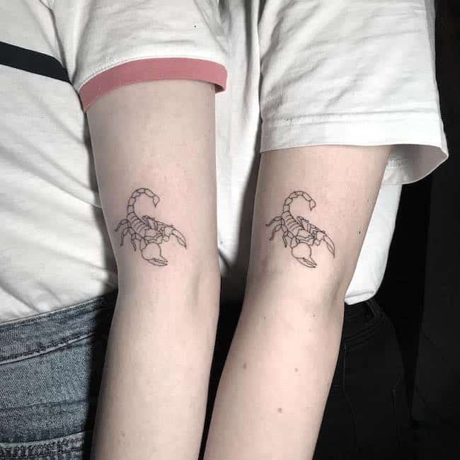 Matching best friend tattoos for Scorpio by @maryrain.tattoo