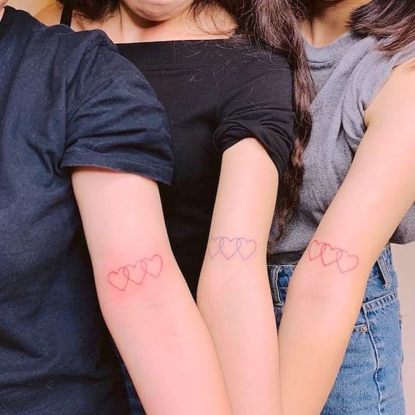 Triple heart friendship tattoos for 3 @h.suantsai