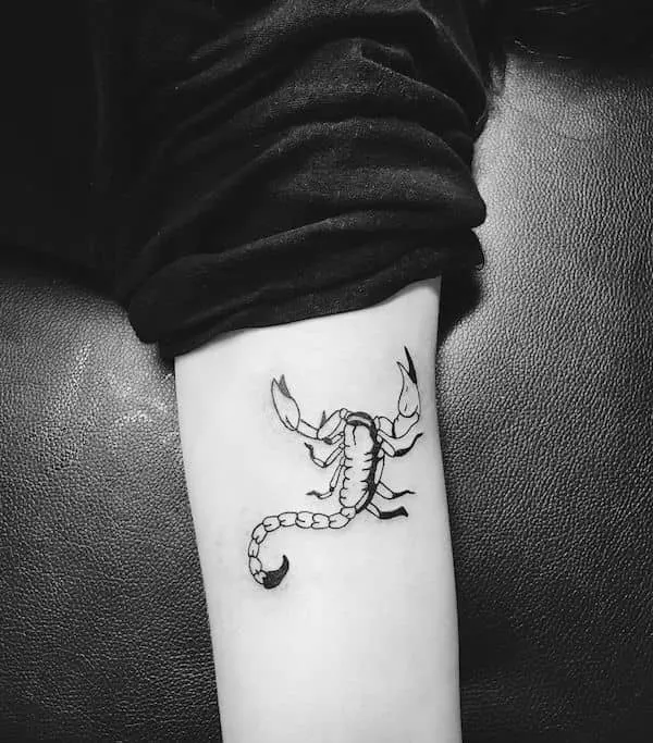 A black and white Scorpio arm tattoo from @abigaelstattoos- Stunning Scorpio tattoos for men