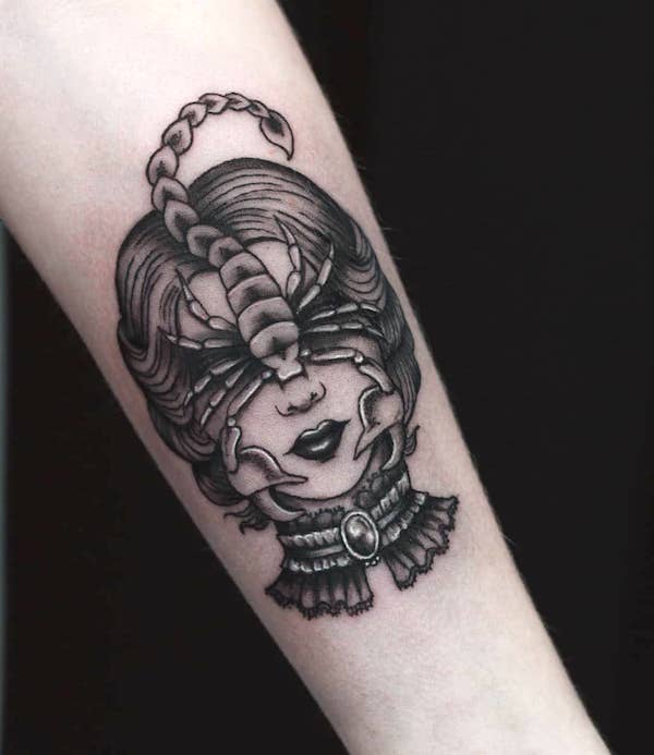 The lethal species by @antidotex_ - Scorpio tattoos for women that are pure dark aesthetics