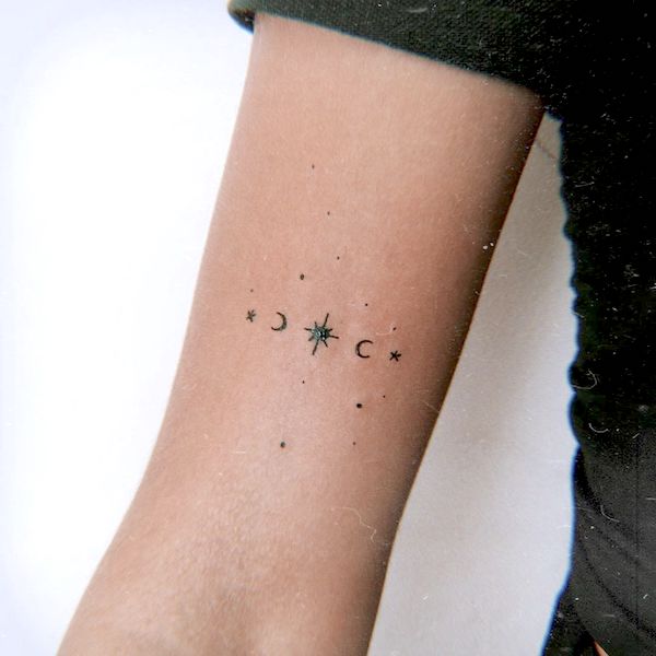 A small minimalist Virgo constellation on the arm by @_bodysoul -Virgo sign symbol and constellation tattoos