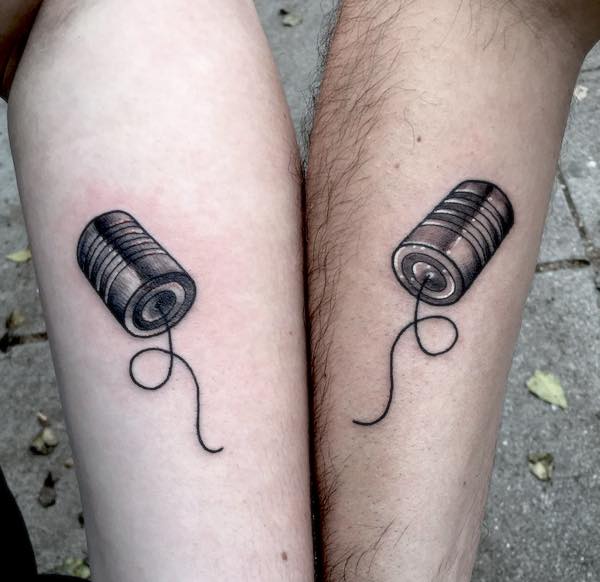 Tin can phone matching tattoos by @killa_kamila - Creative and cute best friend tattoos