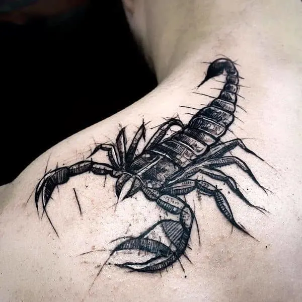 A sketch style shoulder tattoo from @konrad_dyjak_art- Stunning Scorpio tattoos for men