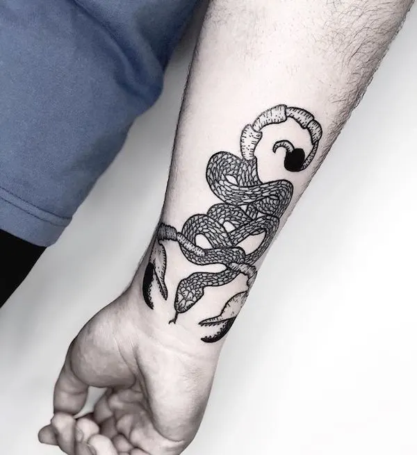 The snake-scorpion hybrid tattoo from @marinabjornnnn- Stunning Scorpio tattoos for men