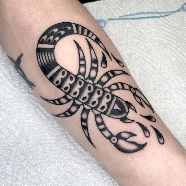 A traditional Scorpio tattoo from @peterbenadik- Stunning Scorpio tattoos for men