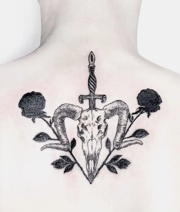 Skull and dagger tattoo by @seraphinks - Unique Ram tattoos for Aries