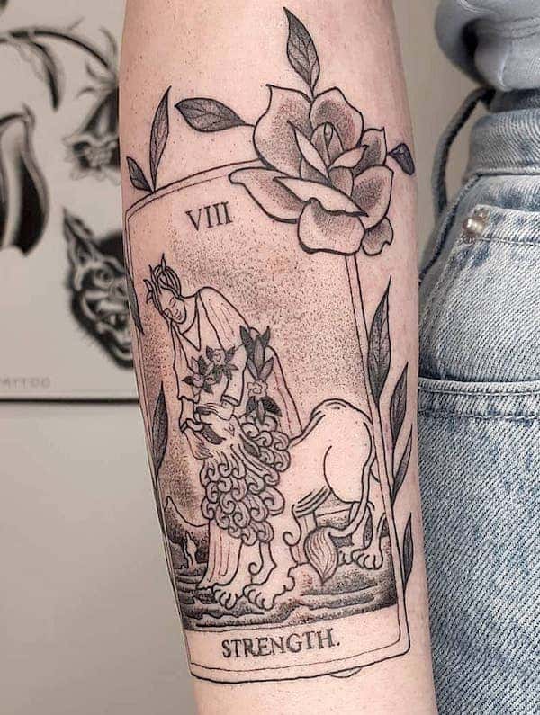 The Leo tarot card tattoo by @taurieslove- Bold statement Leo tattoos for men