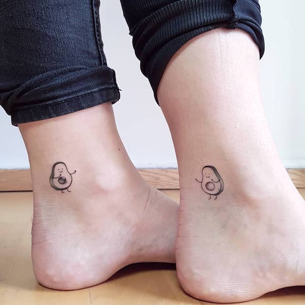 "Better half" avocado tattoos by @terez_ink - Meaningful tattoos for sisters- Minimalist tattoos for couples 