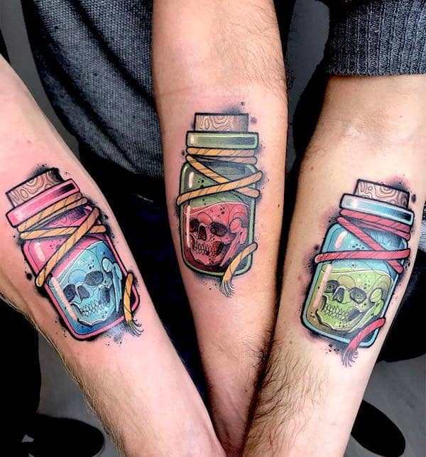 Badass poison tattoos for 3 by @balmtattoogermany- Stunning unisex matching tattoos for siblings