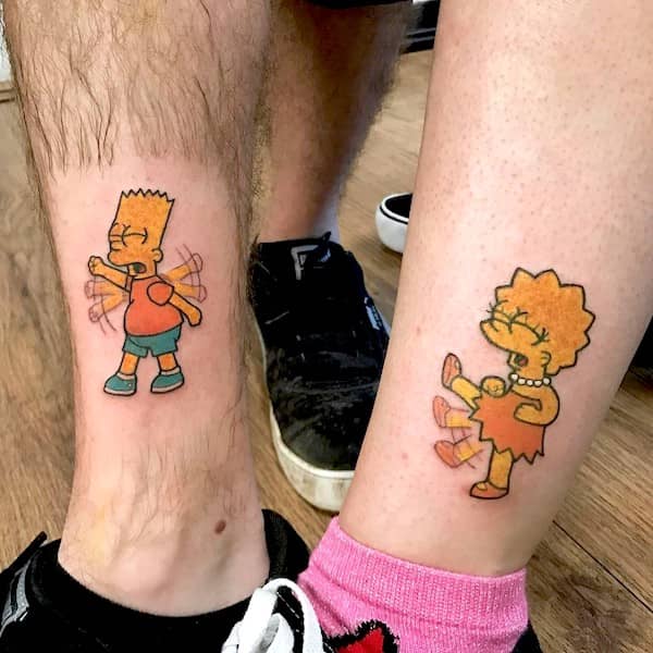 Cute matching Simpsons tattoos by @morristattooer- Stunning unisex matching tattoos for siblings