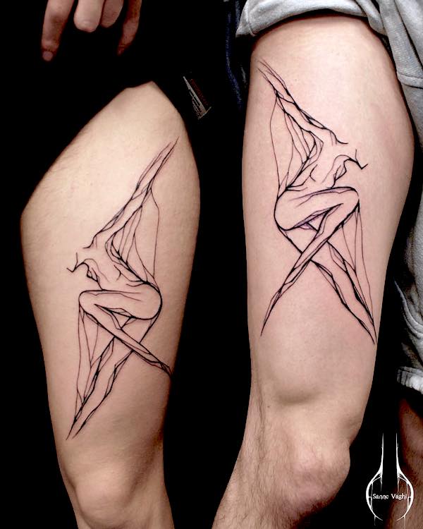 Elegant dancer tattoos for sisters by @sanne_vaghi - Meaningful tattoos for sisters