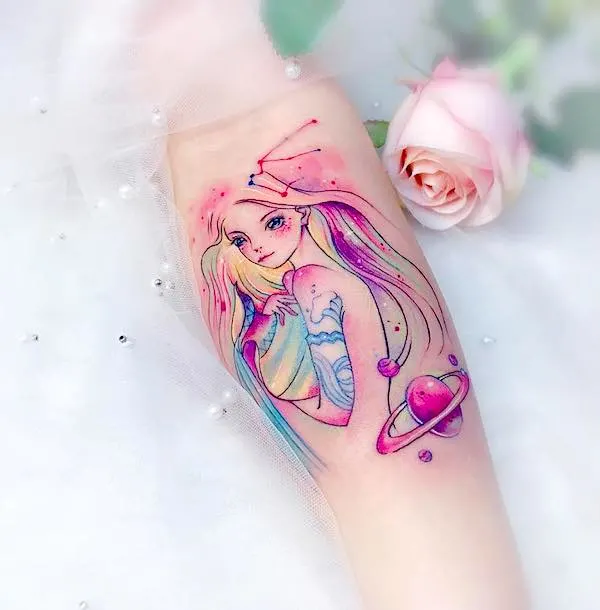 A stunning Water Bearer elf tattoo for Aquarius girls by @kokotattooealynn