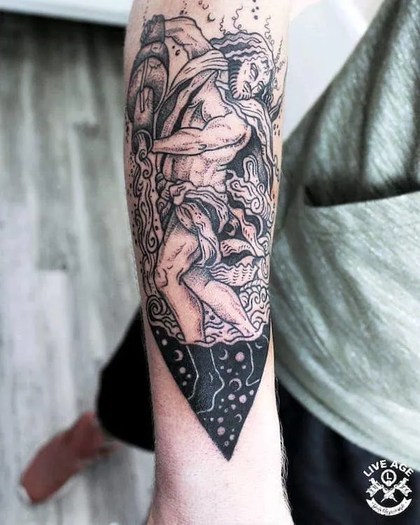 An eye-catching forearm tattoo for Aquarius men by @liveagetattoo