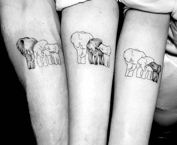 Matching elephant sibling tattoos for 3 by @eliya_rachieru11 - Bold and creative tattoos for brothers