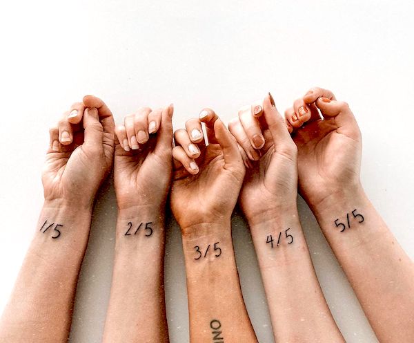 Matching number tattoos for 5 siblings by @suvivarjonen - Stunning unisex matching tattoos for siblings