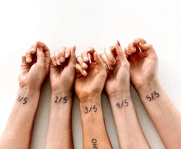 Matching number tattoos for 5 siblings by @suvivarjonen - Stunning unisex matching tattoos for siblings