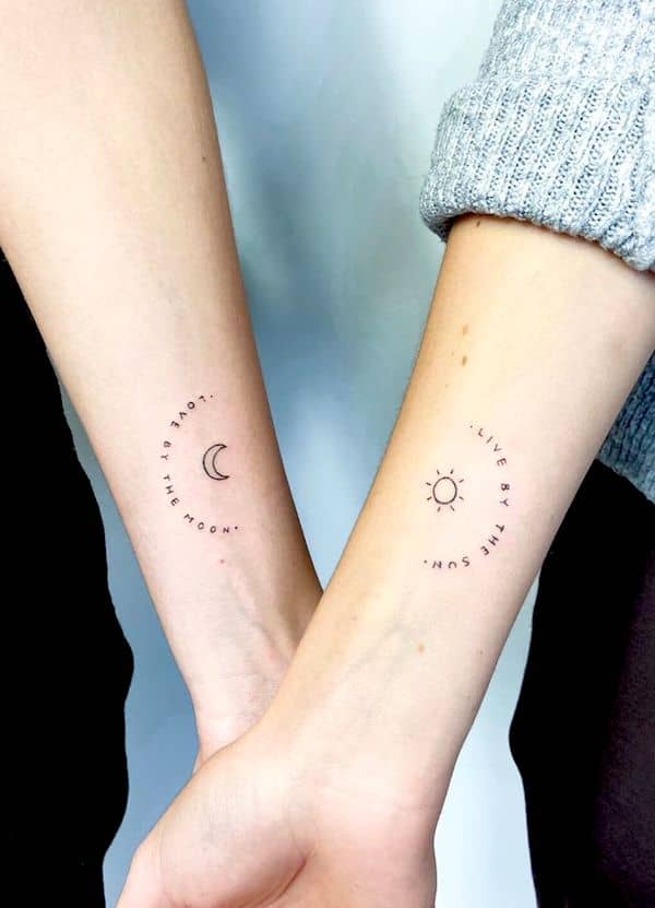 Matching sun and moon quote tattoos by @daddy.ql - Meaningful tattoos for sisters