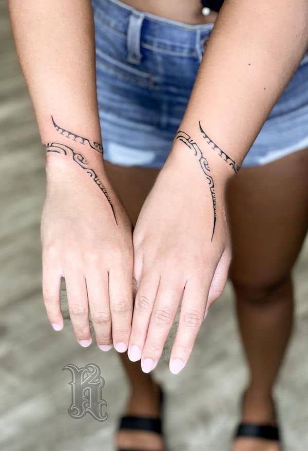 Pretty tribal wrist tattoos by @inkedbykuu- Stunning unisex matching tattoos for siblings