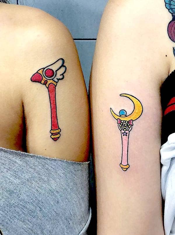 Salor Moon arm tattoos for siblings by @doristattooer- Stunning unisex matching tattoos for siblings