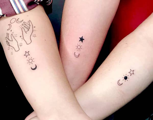 Small sibling tattoos for 3 by @belladonnakirk- Stunning unisex matching tattoos for siblings