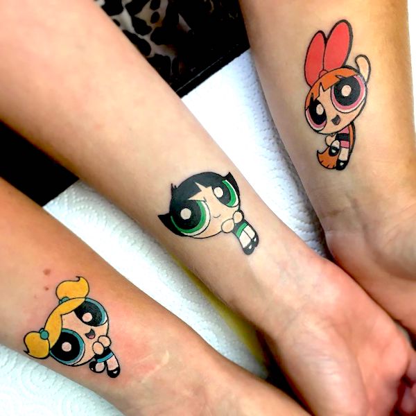 The Powerpuff Girls tattoos for 3 by @noszaly_tattoos - Meaningful tattoos for sisters