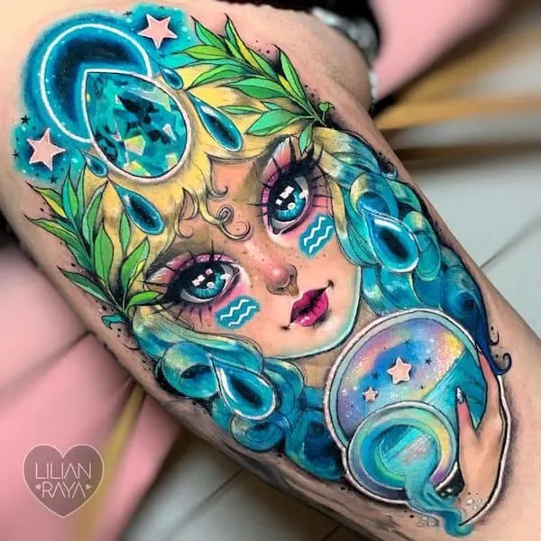 A stunning Aquarius goddess tattoo by @lilianraya