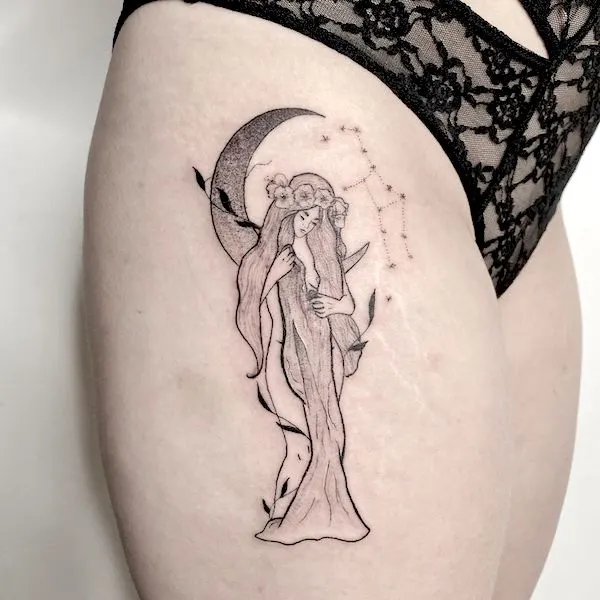 The Maiden tattoo - the Goddess of Harvest by @alixunderyourskin  - Unique tattoo ideas for Virgo women