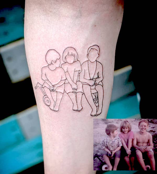 cute portrait tattoos for brothers and sisters by @prescillatats- Stunning unisex matching tattoos for siblings