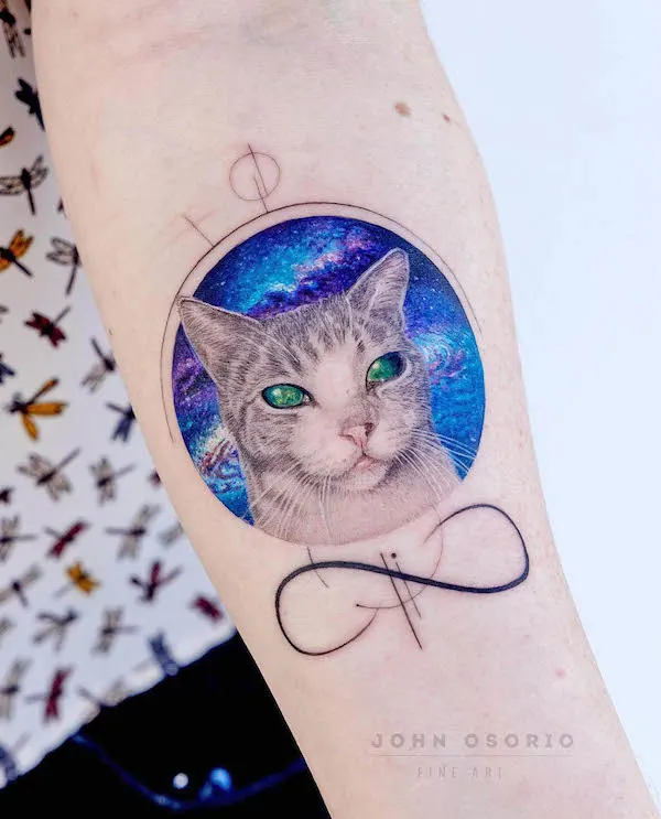 A stunning forearm tattoo by @johnosoriofineart- Stunning realistic cat tattoos