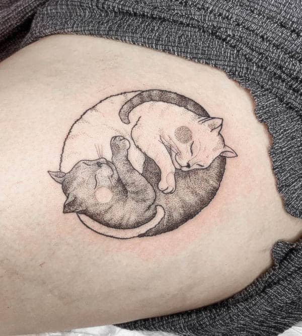 Yin-Yang cat tattoo by @badlystuffedanimal - Unique and cute tattoos for cat lovers