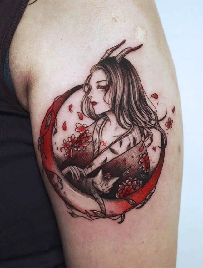 An anime tattoo for Capricorn women by @ashes_tattoo