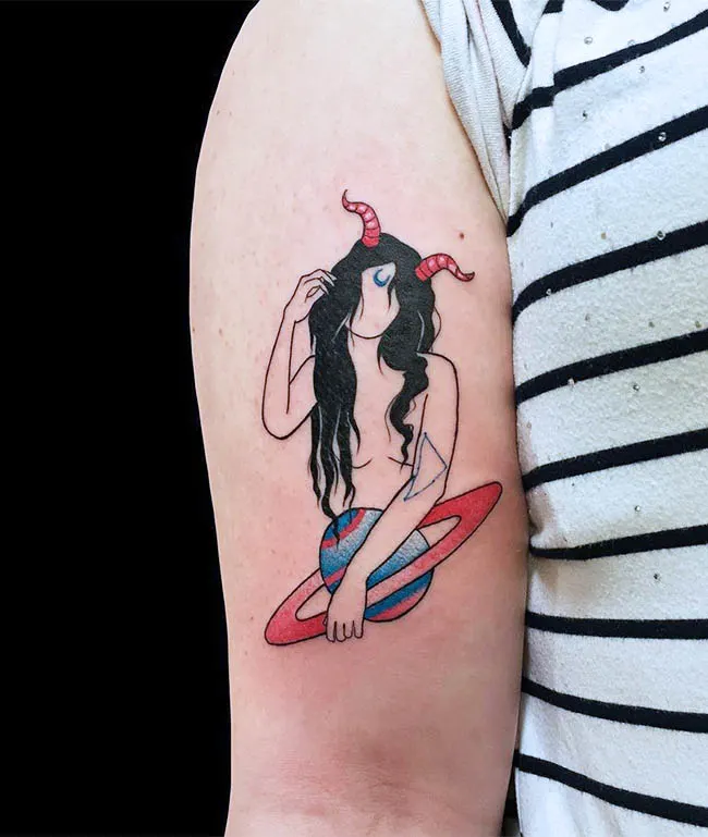 A playful Capricorn girl tattoo by @tattoobyszofi