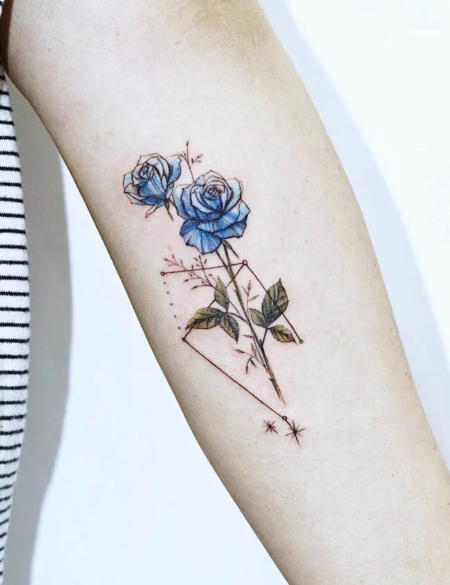 Libra and rose arm tattoo for girls - Libra tattoo by @aeri_tattoo
