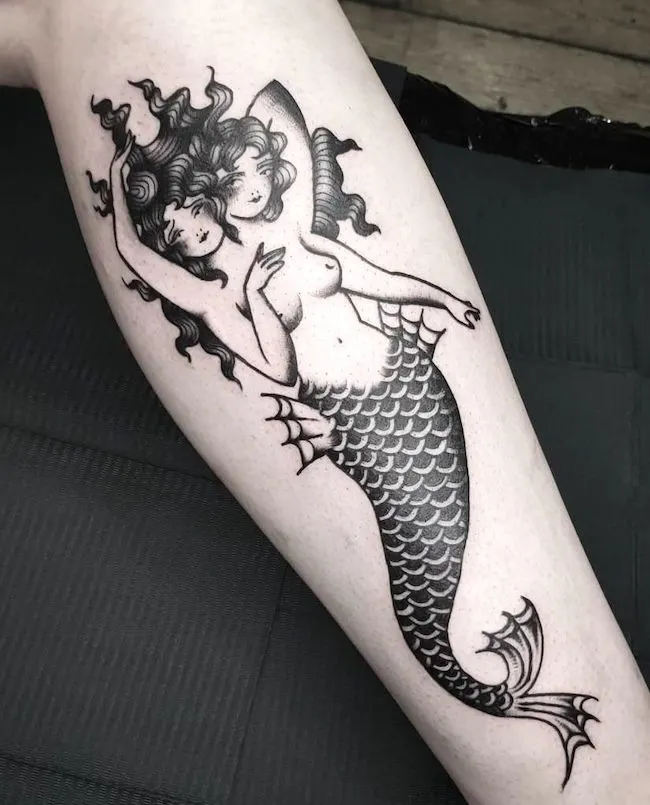 Tattoo mermaid in vintage style Royalty Free Vector Image