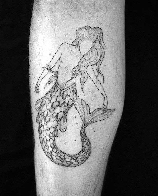 A mermaid tattoo for men by @korovles