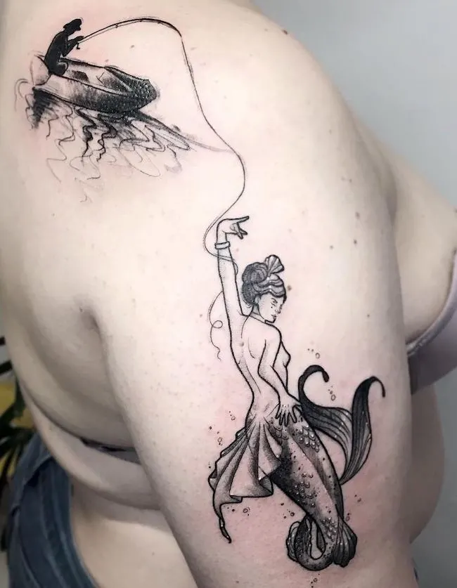 An unexpected catch - Mermaid tattoo by @nanamoon.ink